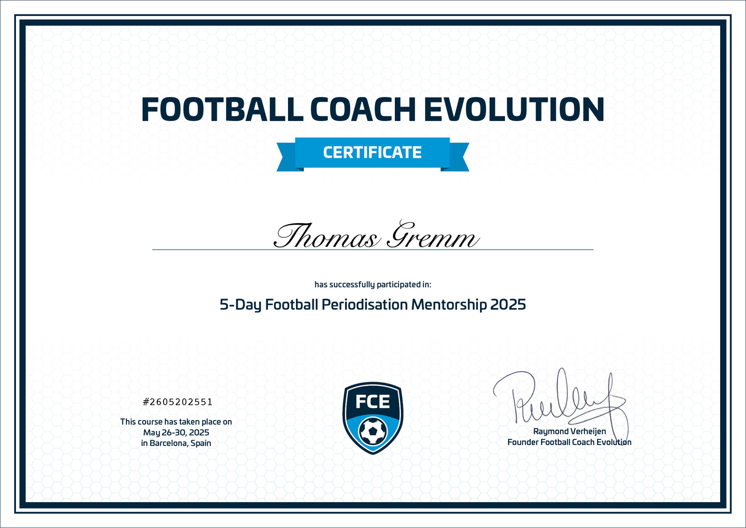 Certificate Thomas Gremm