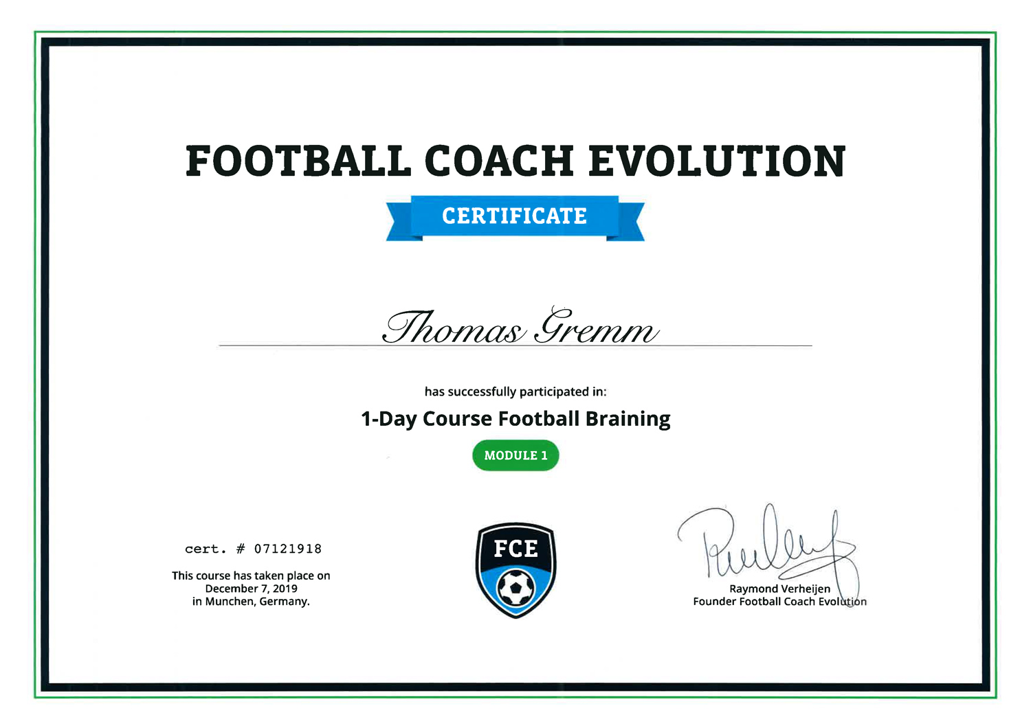 Certificate Thomas Gremm