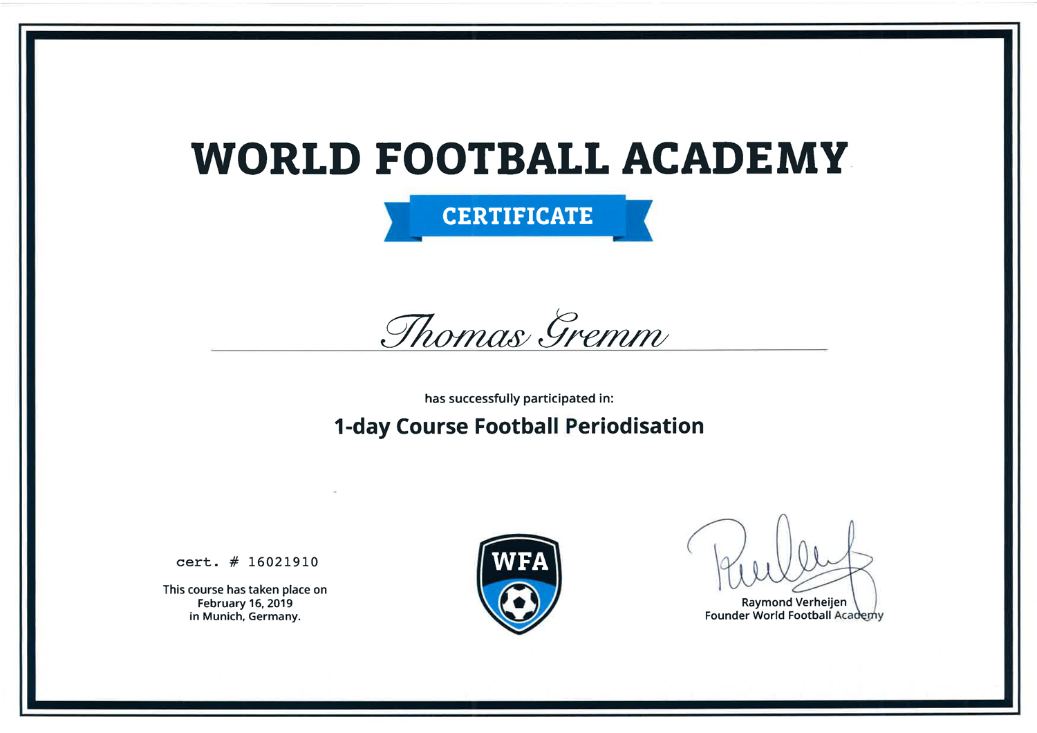 Certificate Thomas Gremm